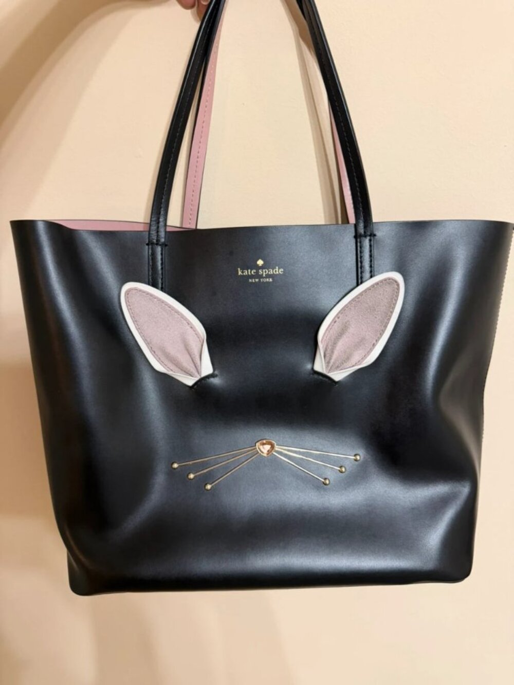 Kate Spade Rabbit Face Leather Tote Bag Black & Pink